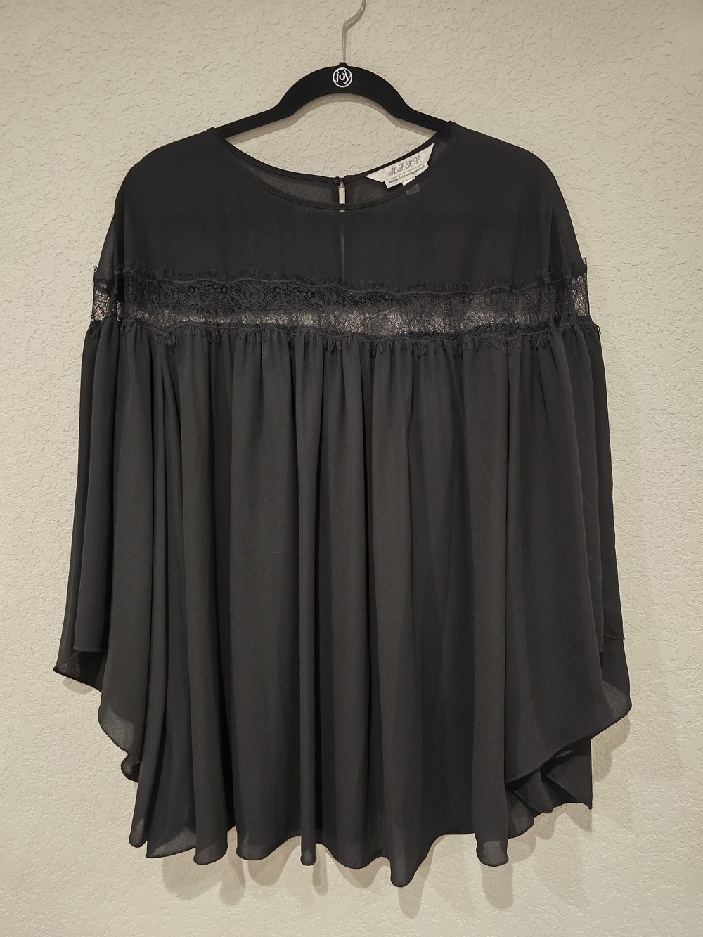MSSP Flowy Black Lace Yoke Blouse